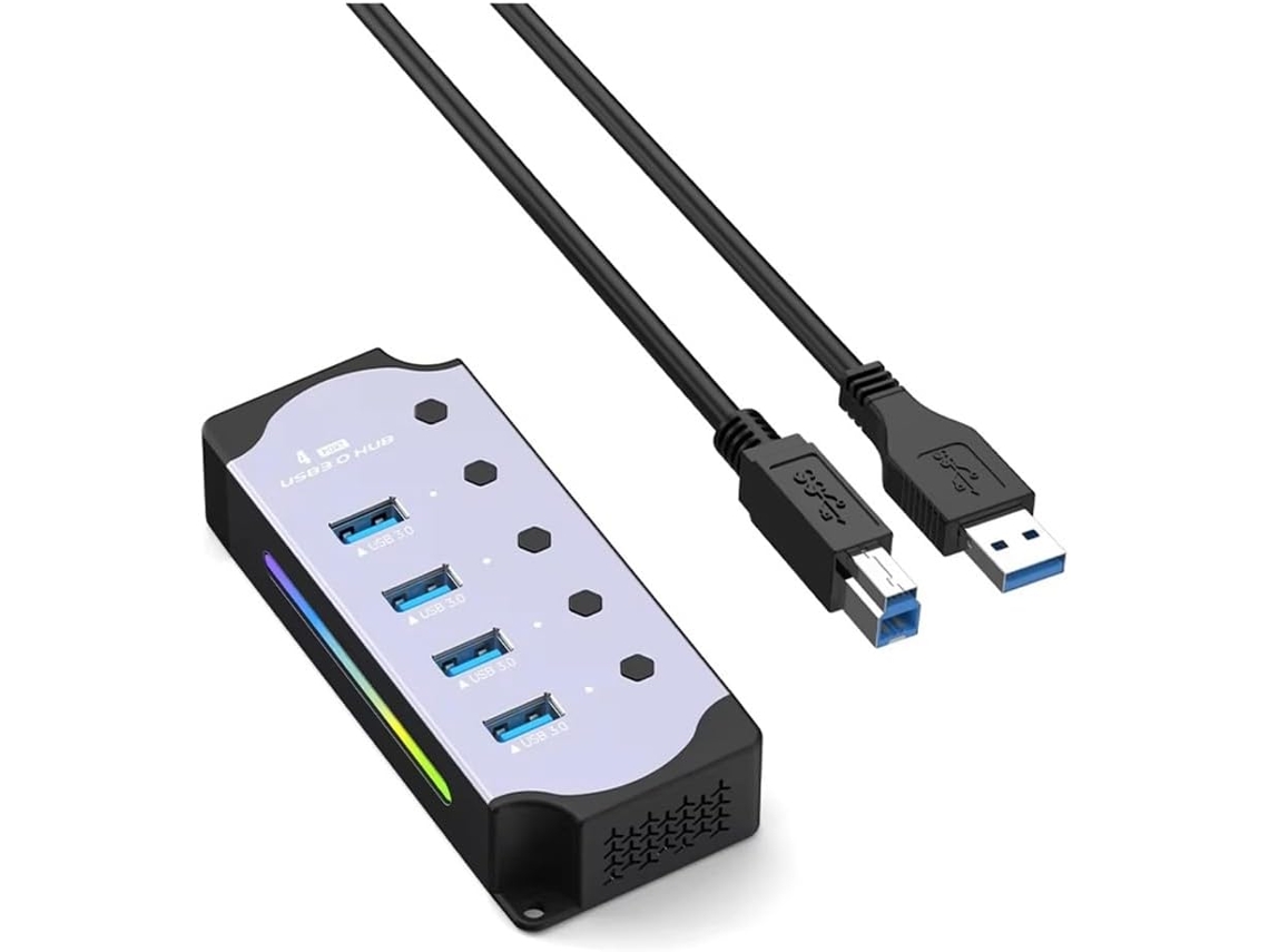 Hub Usb 3.0 De 4 Puertos Con Interruptores Led Individuales, Extensión Rgb En 1 Para Ordenador
