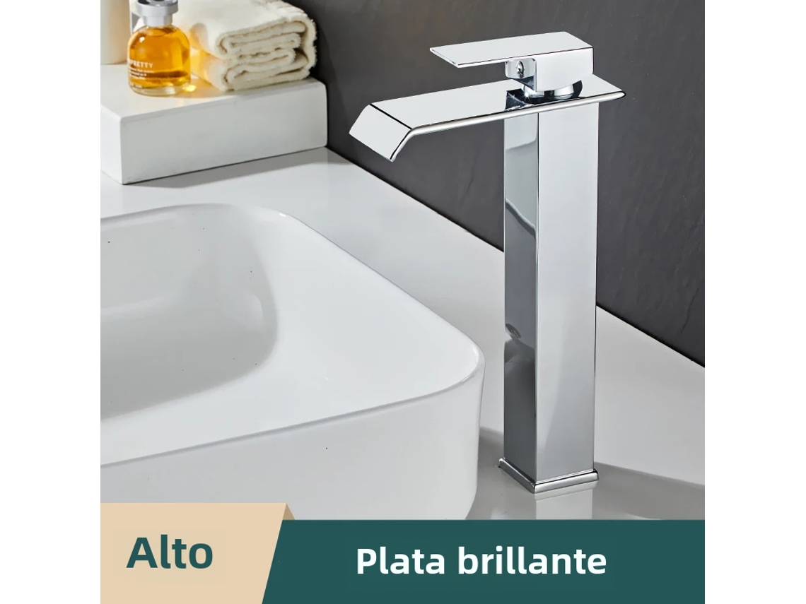 Grifo moderno de acero inoxidable para agua fría y caliente con monomando MDUG (Estilo B Largo Plateado)