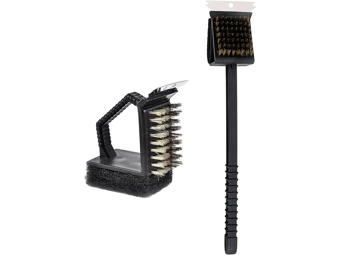 Cepillos de limpieza para barbacoa, 2 piezas, cepillo de barbacoa 3 en 1 con espátula de acero integrada para una limpieza más fácil y eficiente. Truyuety