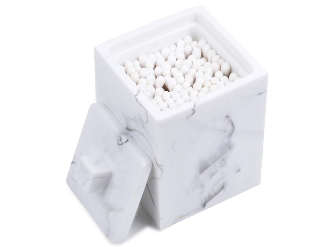 2026-organizador De Almacenamiento Para Encimera De Baño Con Tapa, Resina Imitación Mármol, Blanco