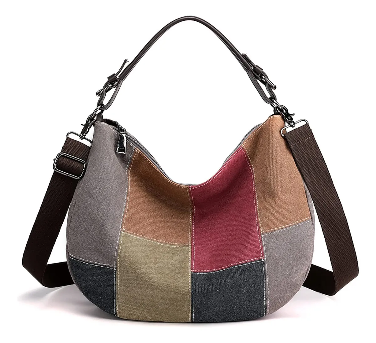 Bolso de hombro para mujer, bandolera de lona con detalles combinados de Coresvayotoy