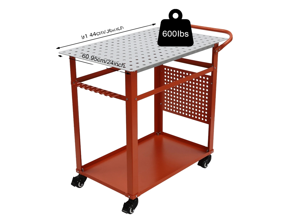Mesa de soldadura, capacidad de carga de 600 lb, movilidad de 4 ruedas, color rojo
