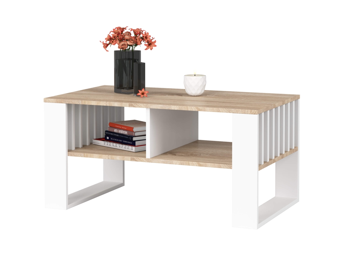 Mesa De Centro Rockford Roble Sonoma 92 Cm Con Patas En Color Blanco 92x53x45 Cm