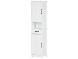 Mueble Columna De Baño De Madera Con Estante Abierto, Cajón Y 2 Armarios, 40x30x164 Cm, Blanco