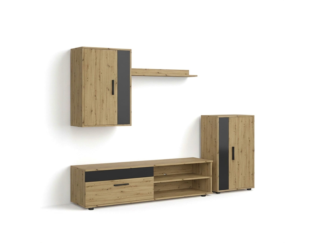 Salón modular con mueble TV 140 cm Lunet Alpino - Negro 140 x 36,2 x 35 cm