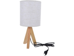 Lámpara de mesilla de noche trípode de estilo vintage, 39 cm de alto, con patas de madera y tela de lino beige. SFUSHOS