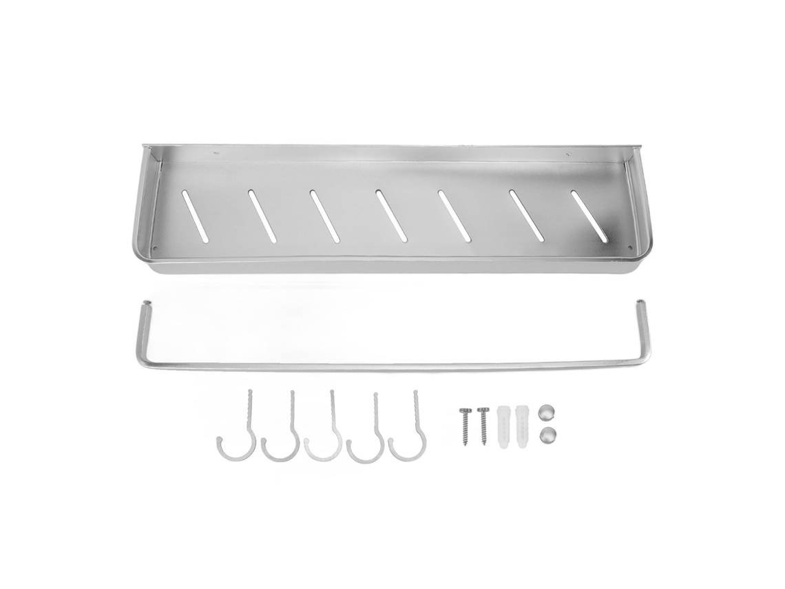 Estante flotante de aluminio para baño, de 50 cm de espacio, para montar en la pared, para cocinas y lavanderías, con gancho.