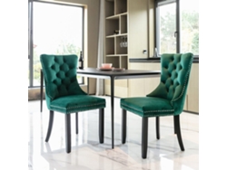 Sillas De Comedor 2 Uds - Terciopelo Capitoné, Patas De Madera, Tachuelas - Verde