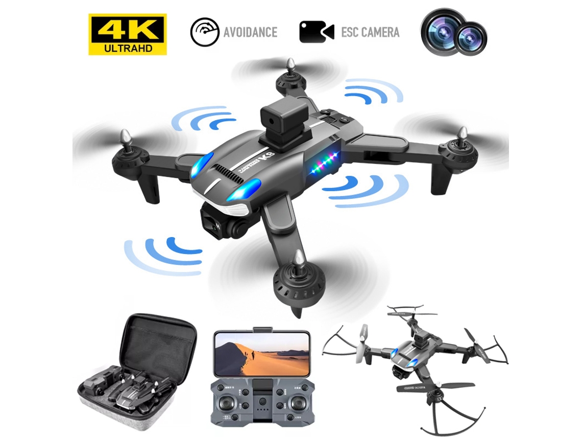 Dron K8 con cámara 4K para evitar obstáculos con láser (Duración de la batería: 15 min Negro) YIZHOOD