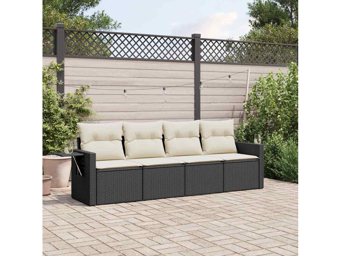 Conjunto de sofás de jardín de 4 piezas DKD Home Decor con cojines de mimbre negros