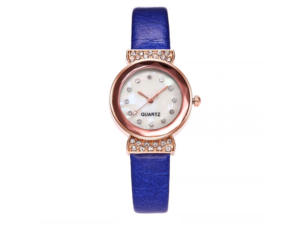 Reloj De Pulsera Para Mujer Vansvar Con Diamantes De Imitación Y Correa De Piel Sintética Azul.