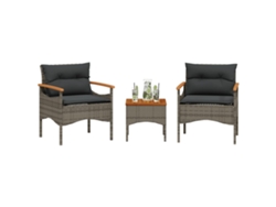 Conjunto de sofá de jardín de 3 piezas con cojines, ratán gris, DKD Home Decor