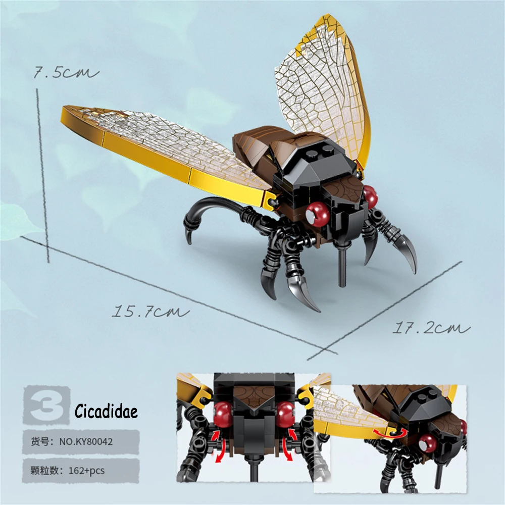 Juego de bloques de construcción con forma de insecto, ideal para niños, un exquisito modelo de colección.