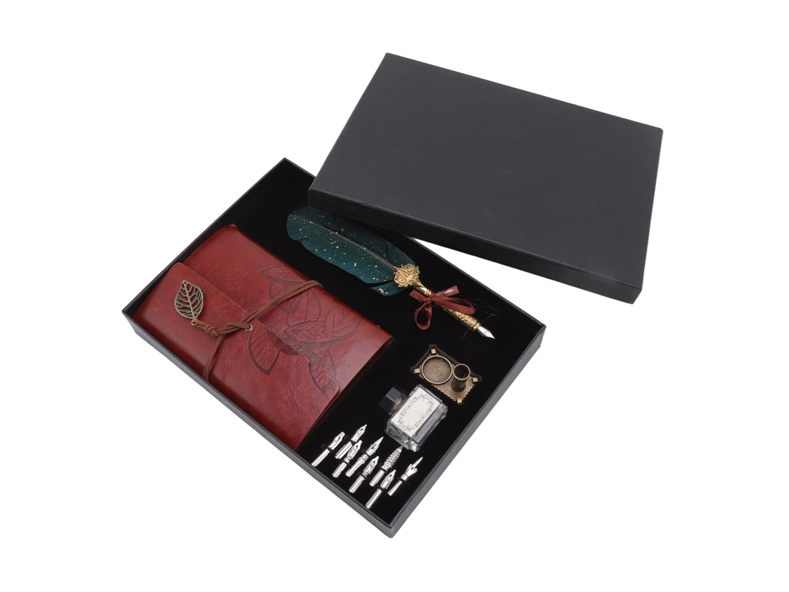 Set De Cuaderno Con Pluma De Pluma Clásico Hoja Suelta 8 Puntas Intercambiables Regalo Para Mayores Profesores Puntos Verdes
