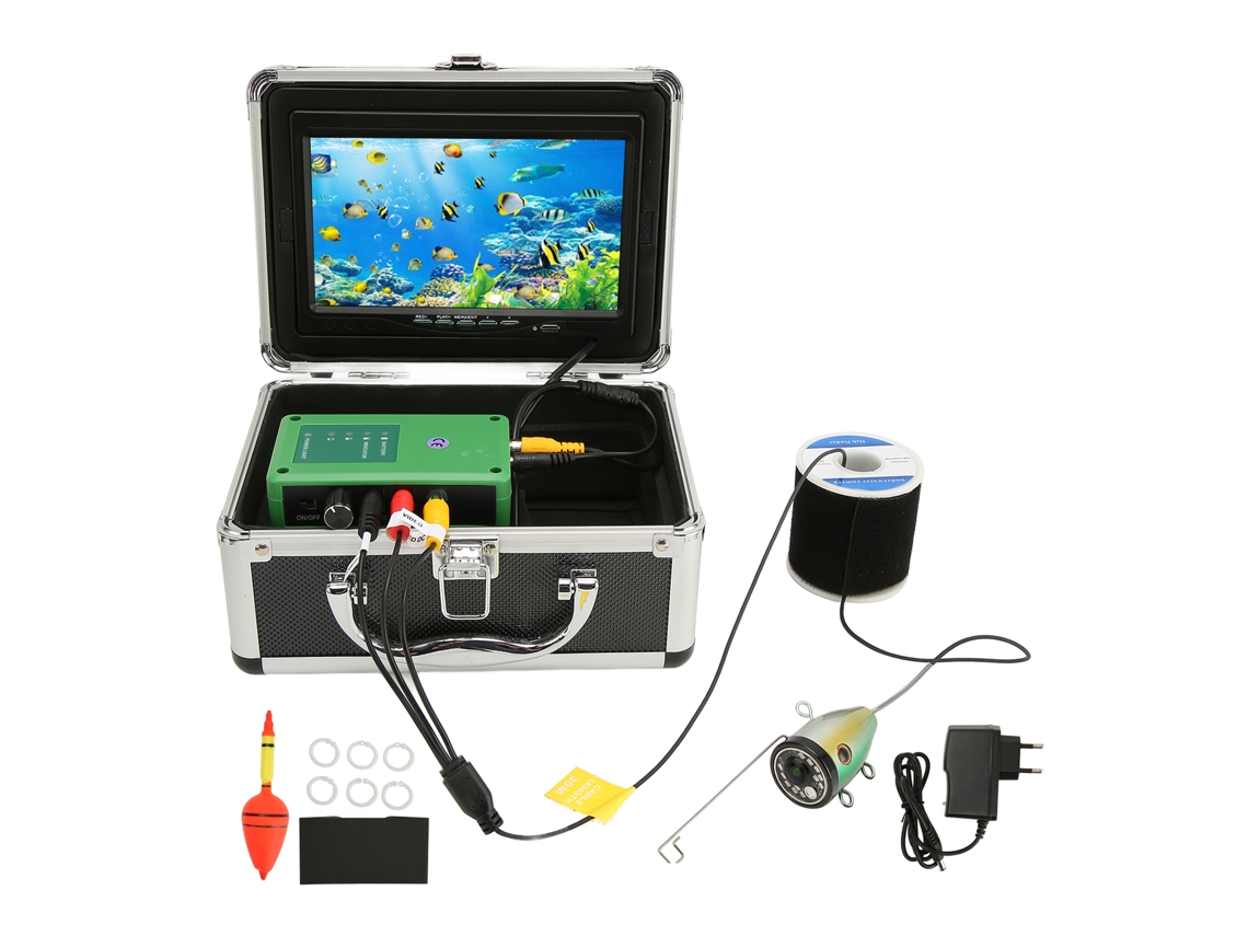 Cámara de pesca HD con monitor LCD de 7 pulgadas, medición de temperatura y profundidad.