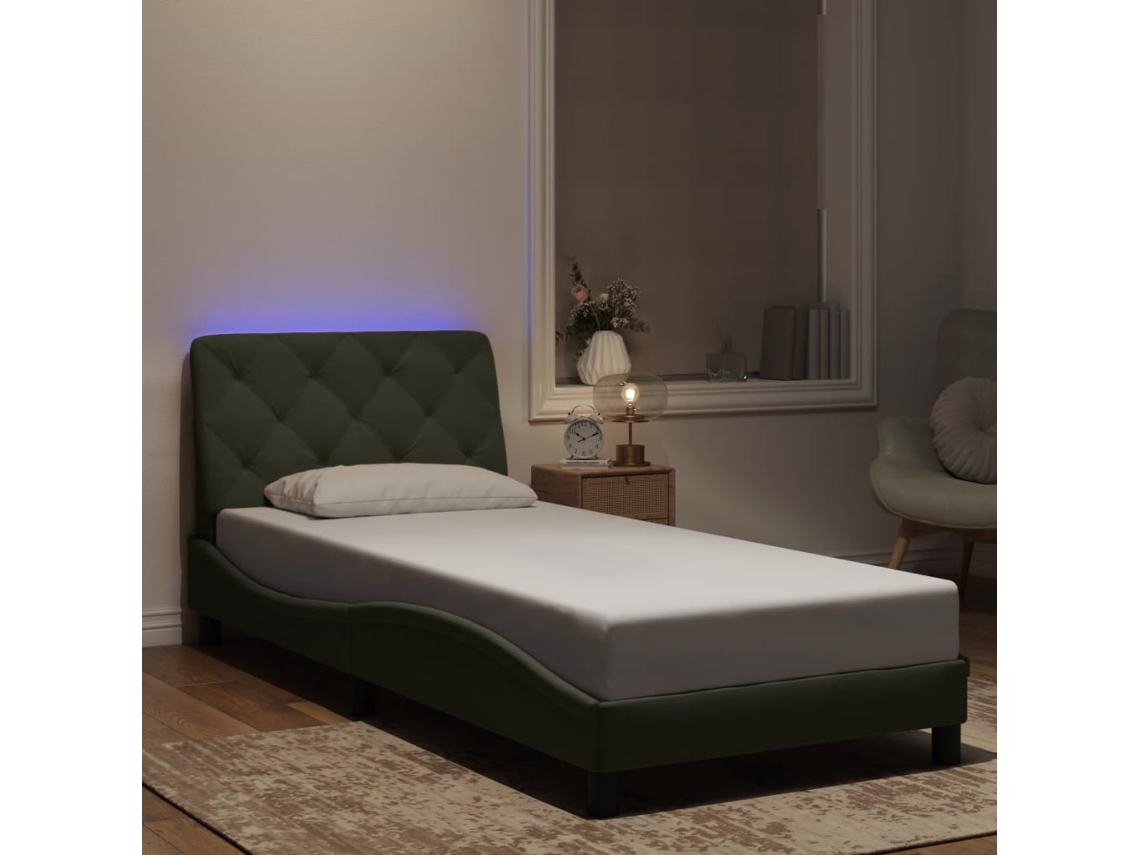 Estructura Cama Con Luces Led Terciopelo Gris Claro 90x190 Cm