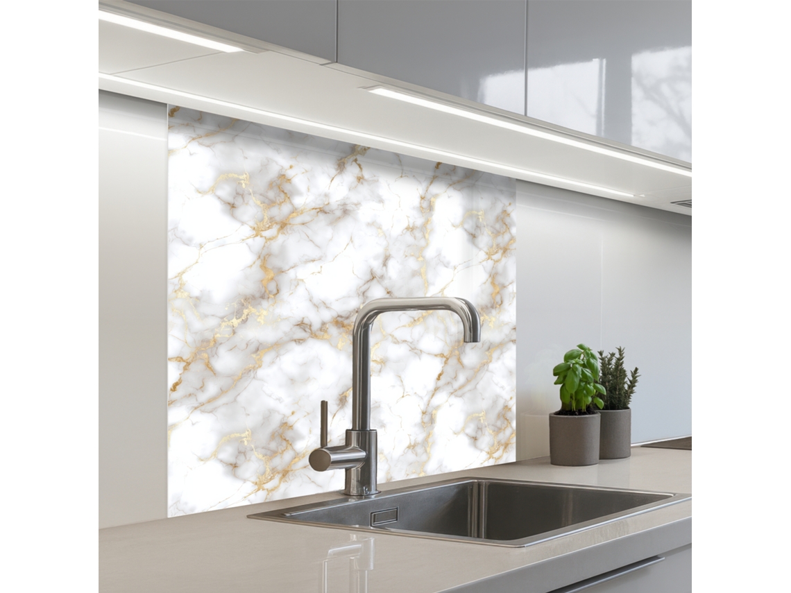 Salpicaderos De Cocina Vetas Doradas - Mármol - Blanco 80x80 Cm