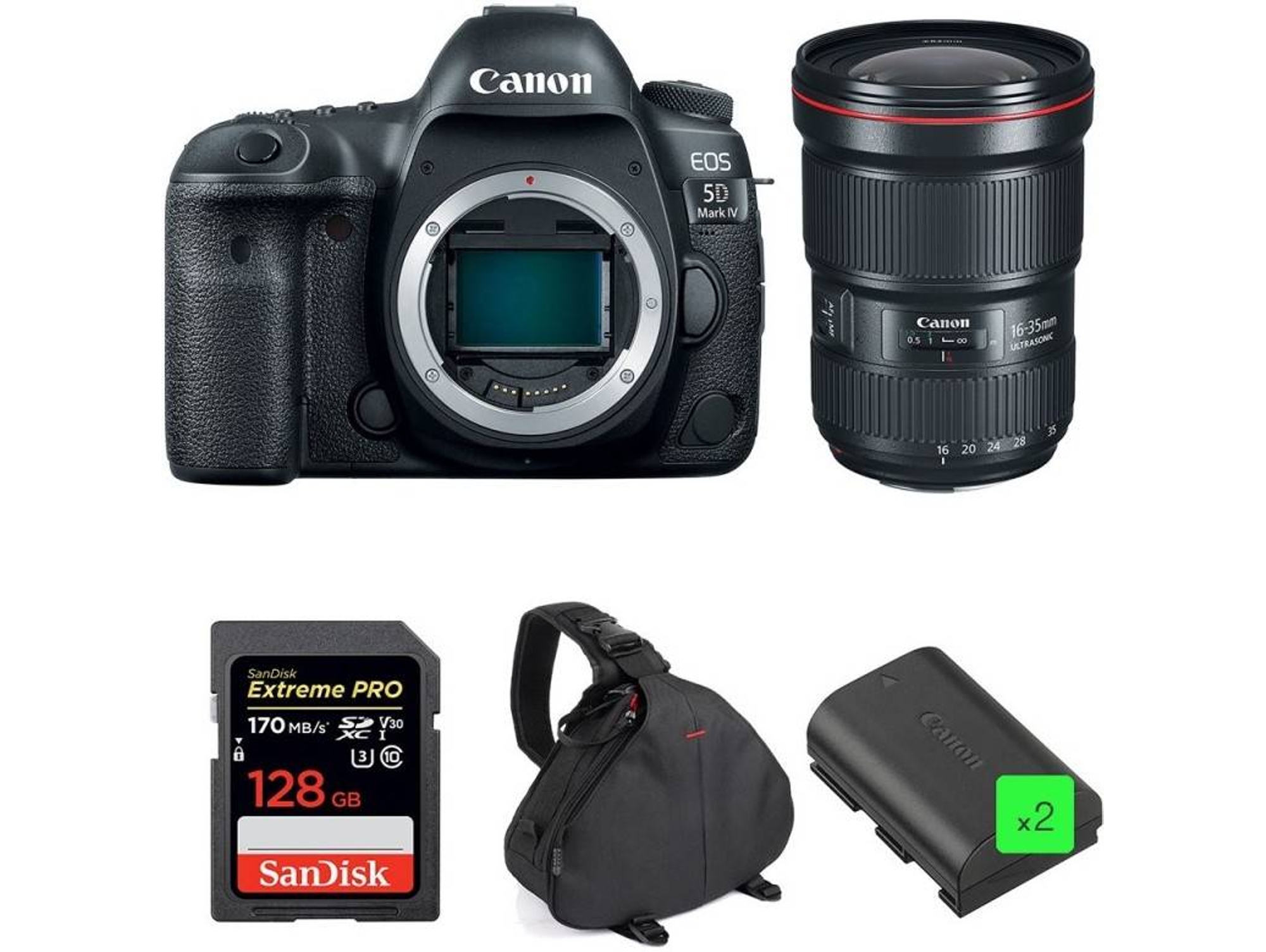 Kit Cámara Reflex CANON EOS 5D Mark IV + EF 16-35mm f/2.8L III USM + SanDisk 128GB + 2 LP-E6N + Bolsa