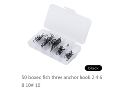 Anclas De Pesca Triple Afiladas 50pcs Caja 5 Tallas 2/4/6/8/10 Anclas De Pesca Negras Accesorios De Pesca