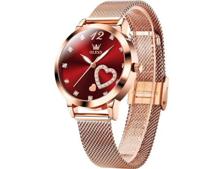 VEANXIN Reloj mecánico automático con diamantes para mujer, acero inoxidable clásico de dos tonos(Cara roja)
