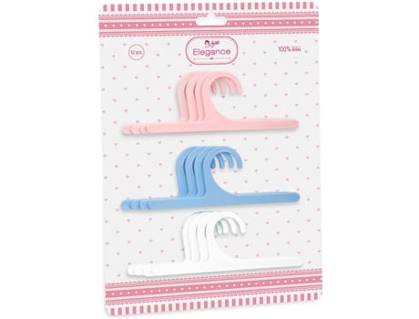 Ropa para Muñecas ARIAS Set de 12 Perchas - Rosa, Azul, Blanco (21 x 26 x 1 cm)
