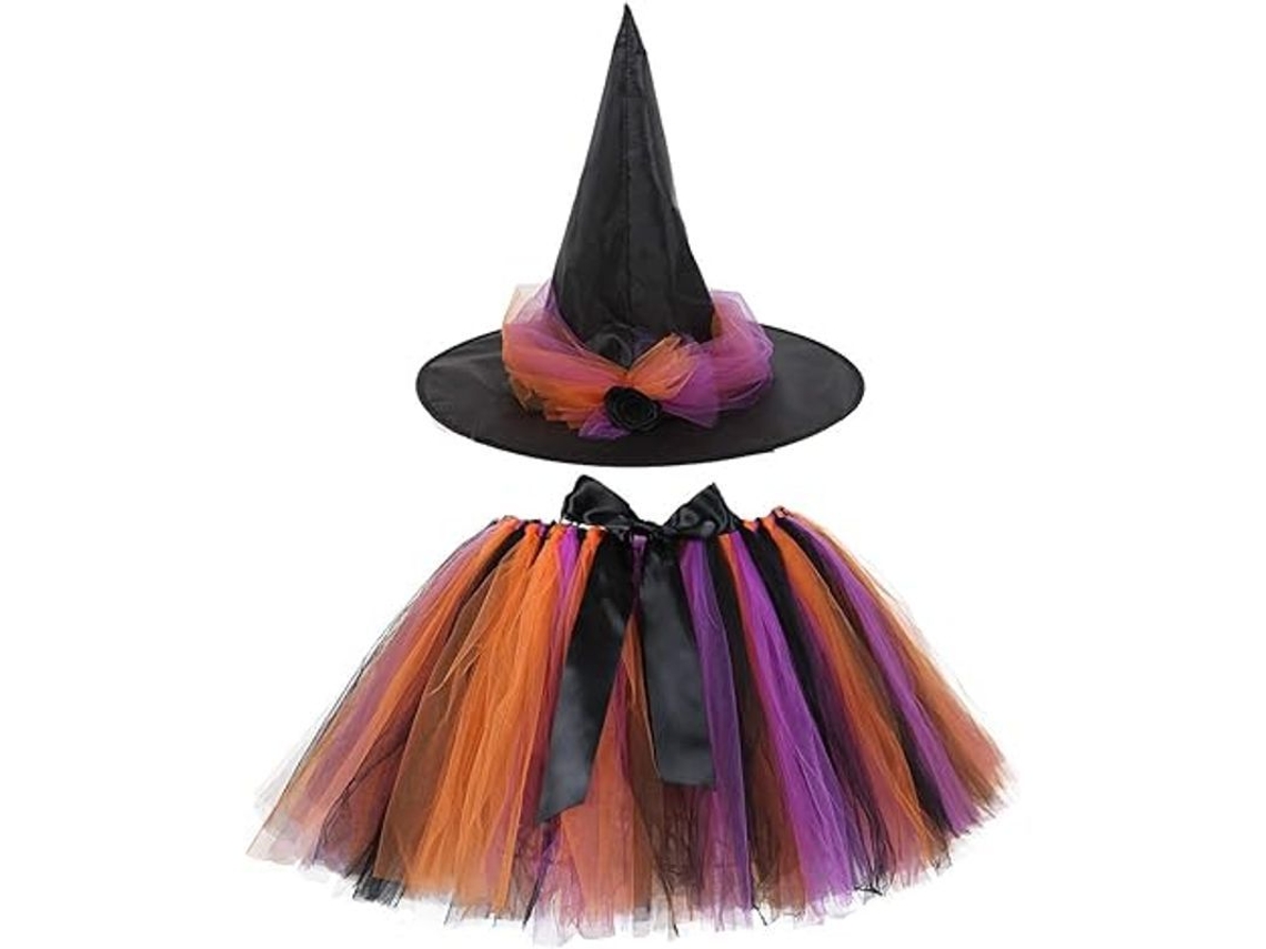 Traje De Bruja Para Halloween Con Tutú Y Sombrero Para Niñas Fiesta Disfraz