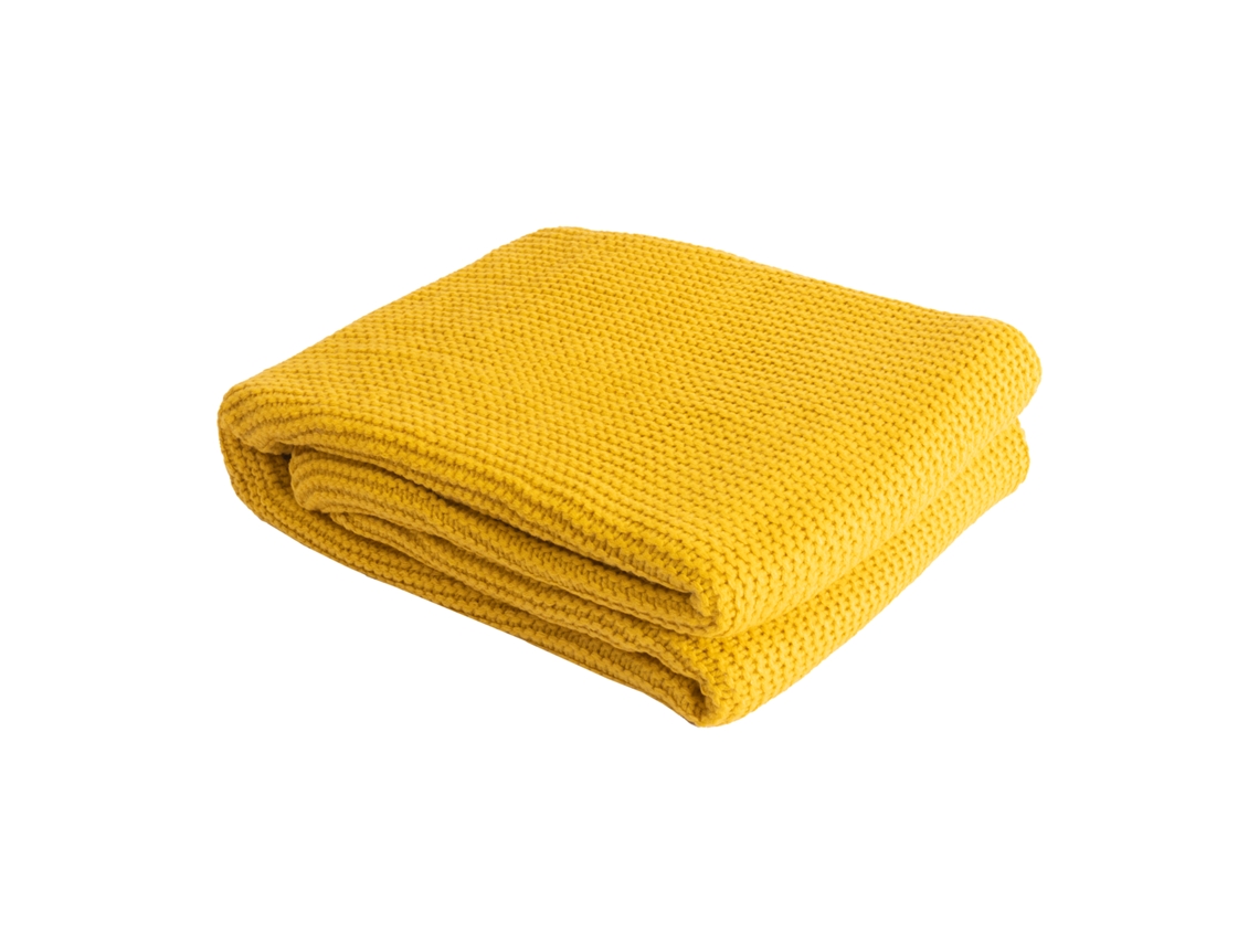 Manta Plaid Amarilla Relieve Con Borlas 130x170cm Tricova