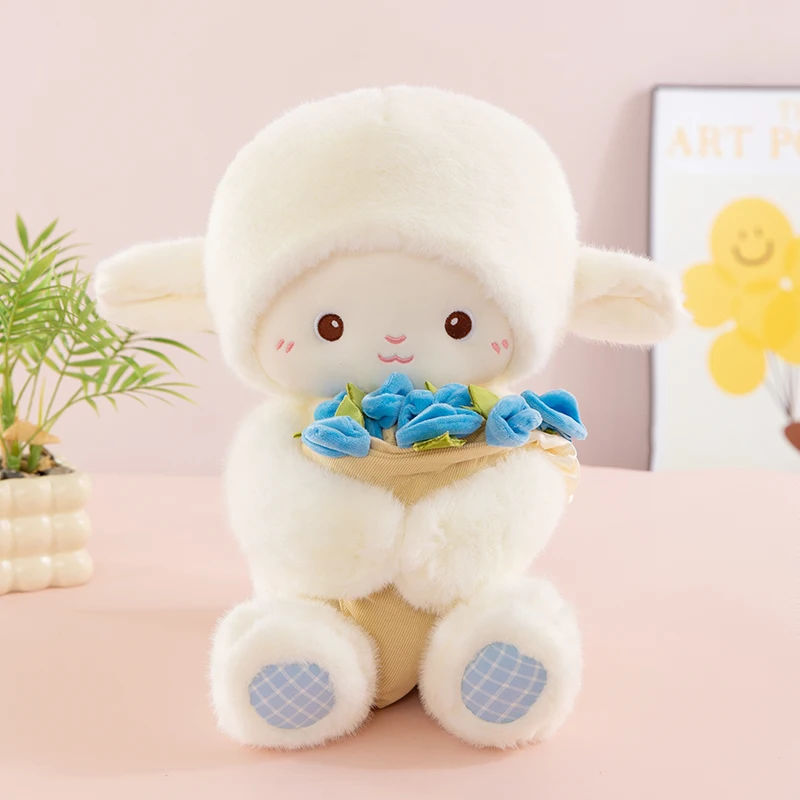 (azul, 25cm) Pequeno Brinquedo De Pelúcia Com Flores Removíveis.