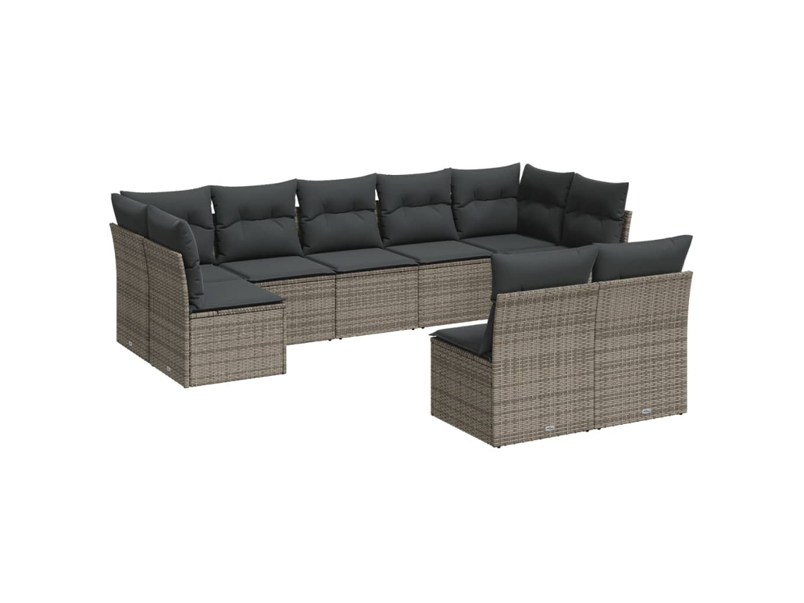 Conjunto 9 de muebles de jardín VIDAXL y cojines ratán sintético gris