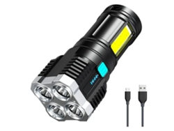 Linternas Led, Linterna De Mano Superbrillante De Cuatro Núcleos, Foco De 4 Modos Con Luz Lateral Cob, Resistente Al Agua (negro)