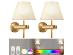 Aplique LED de pared inalámbrico y recargable, con batería RGB de 12 colores y control remoto. Mdug (juego de 2 piezas dorado)