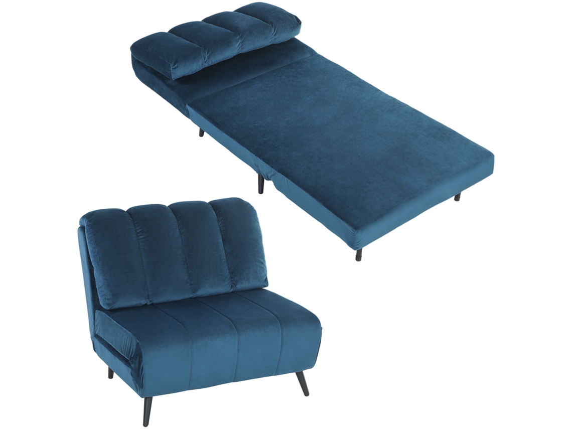 Sofá Cama Plegable Convertible Con Respaldo Ajustable, Color Azul.