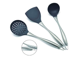 Utensilios De Cocina De Silicona Antiadherente, Resistentes A Los Arañazos, Juego De 3 Piezas, Acero Inoxidable Y Silicona Apta Para Uso Alimentario.