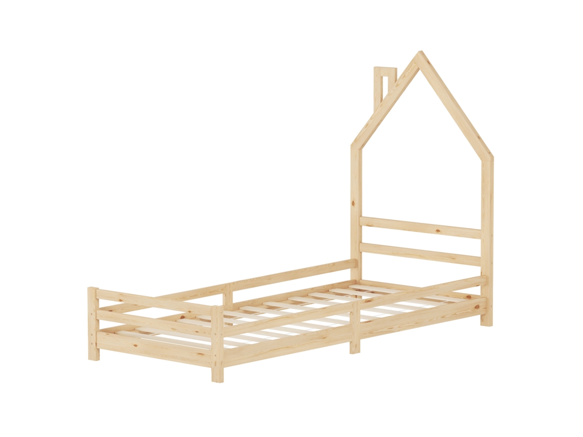Cama infantil ML-Design 90 x 200 cm madera de pino natural en forma de casita tipi juego