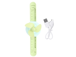 Mini Ventilador De Muñeca Portátil Para Niños Con Regla Para La Muñeca, Carga Usb, Diseño De Dibujos Animados, Verde.