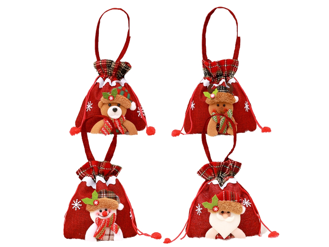 Paquete de 4 bolsas de Navidad, regalo de Navidad, bolsa con cordón para dulces, bolsas de manzana, Papá Noel, muñeco de nieve, alce, oso, decoración de Navidad