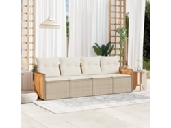 Conjunto de sofá de jardín de 4 piezas con cojines, mimbre sintético beige, Dkd Home Decor