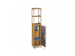 Relaxdays Estantería Baño, Bambú, 5 Baldas, Armario De Pie, Puerta, 170x33,5x28 Cm, Mueble Organizador, Marrón Natural