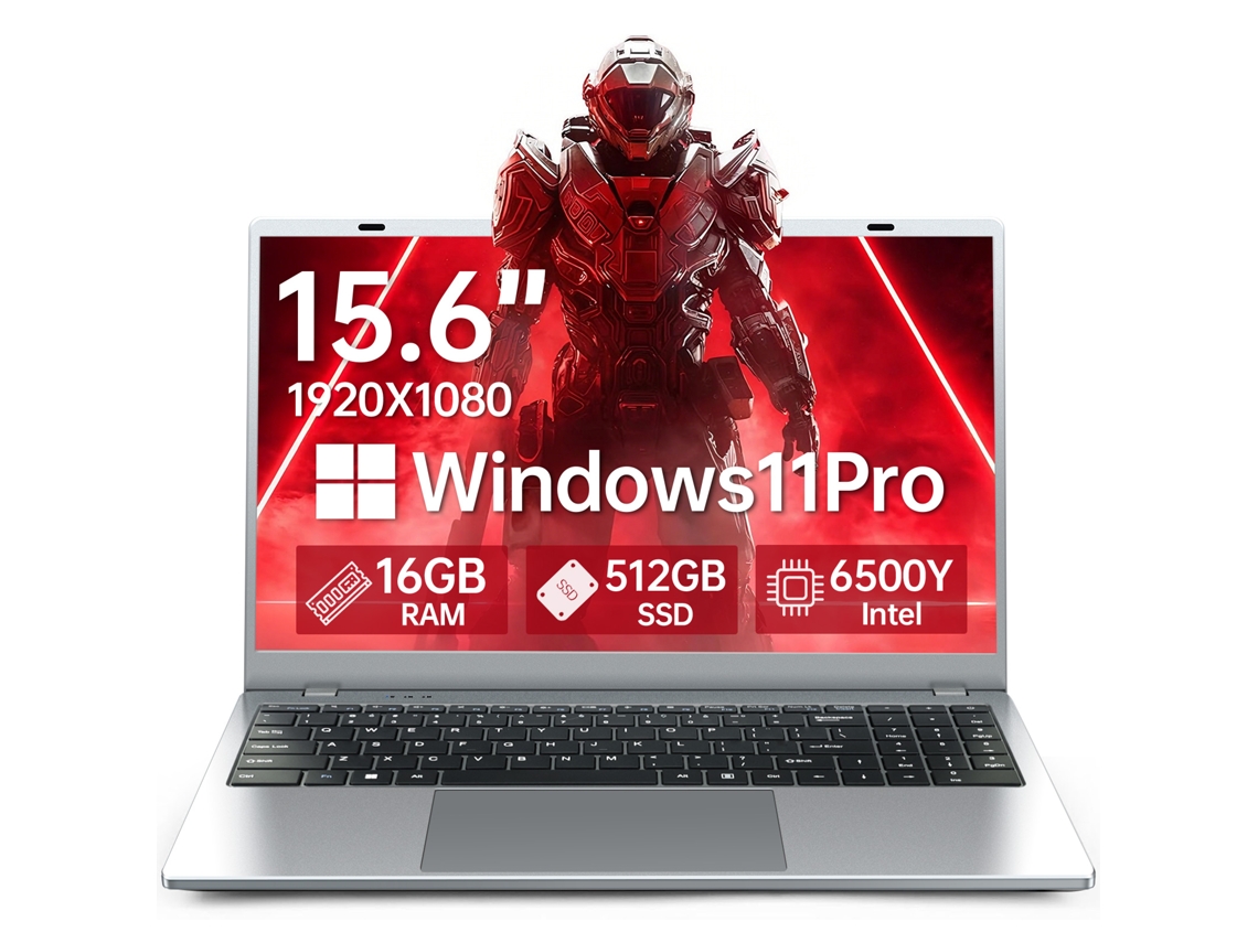 Portátil Vanwin de 15,6", 16 GB de RAM, 512 GB de SSD, procesador Intel® Pentium® Gold 6500y, Windows 11 Pro, 5000 mAh Wi-Fi 5.