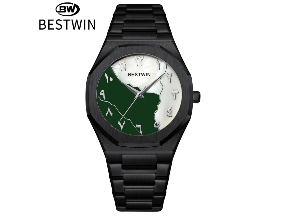 Reloj De Hombre (negro Y Verde) Con Esfera De Nácar