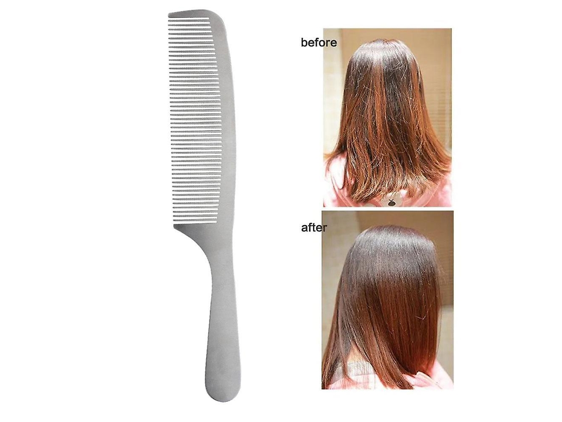 Peine plano de acero inoxidable, antiestático, para barberos, peine profesional para cortar el cabello