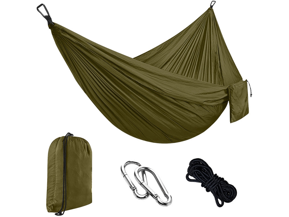 Hamaca sencilla Eifson con cuerda de 2 m y mosquetón, 270 x 140 cm (verde militar)