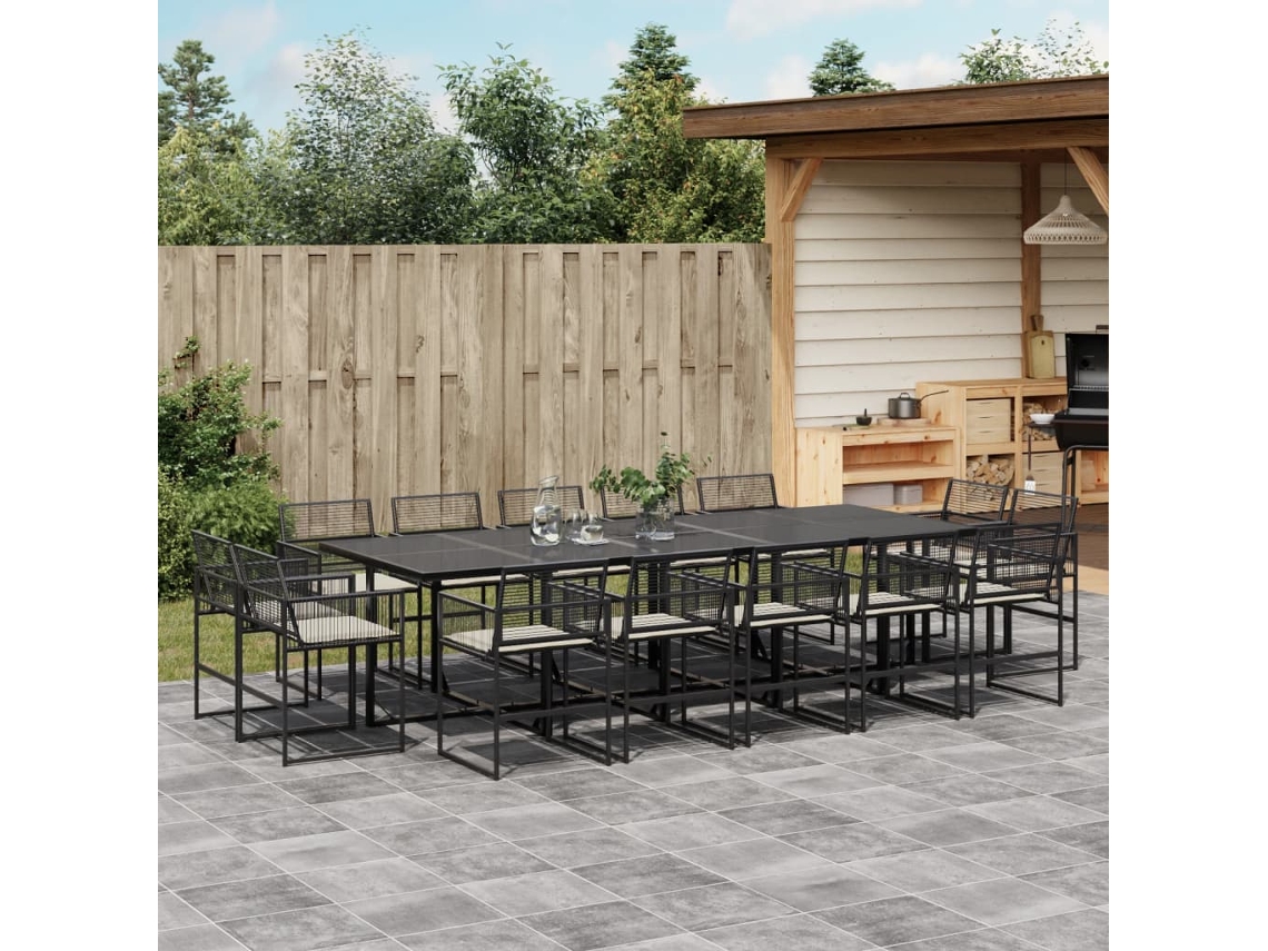 Juego de comedor de jardín de 15 piezas con cojines de mimbre negros de DKD Home Decor