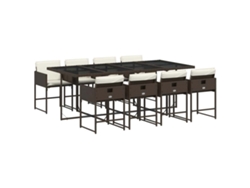 Juego de 9 piezas de comedor de jardín con cojines de mimbre, patas marrones, EXCLUSIVA DE LA CASA