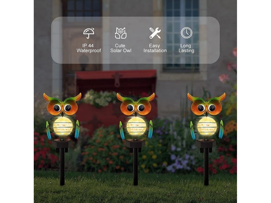 2026-lámparas Solares Jardín Exterior Impermeables Búho Con Cristal Grieta Luz Blanca Cálida Para Patio Huerto Camino