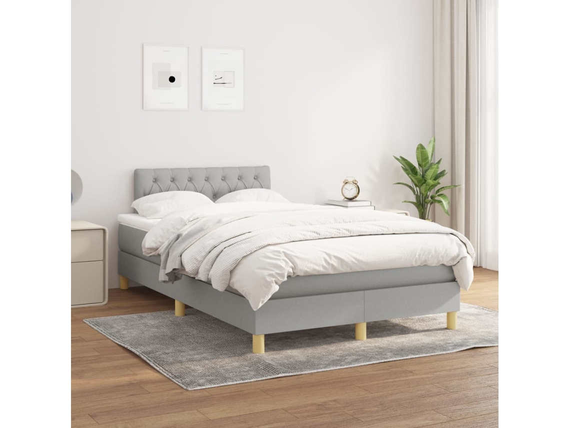 Cama Box Spring Con Colchón Tela Gris Claro 120x200 Cm