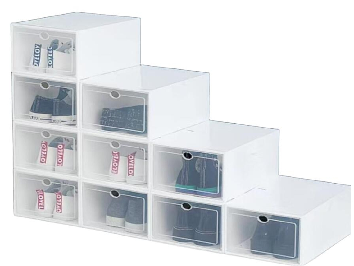 Cajas de Zapatos Apilables 12 Piezas (Transparente - Plegable - 33X23X14 cm)