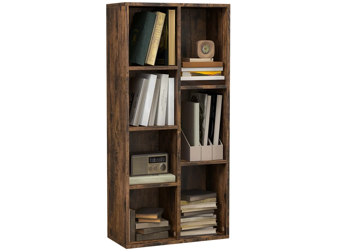 Mueble Móvil Con 7 Compartimentos Para Plantas Y Documentos, 50x24x106 Cm, Marrón Rústico.
