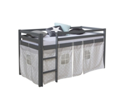 Cama Alta De 90x200cm Con Escalera De Madera Gris Y Tela Con Estampado De Estrellas Lit06177/2