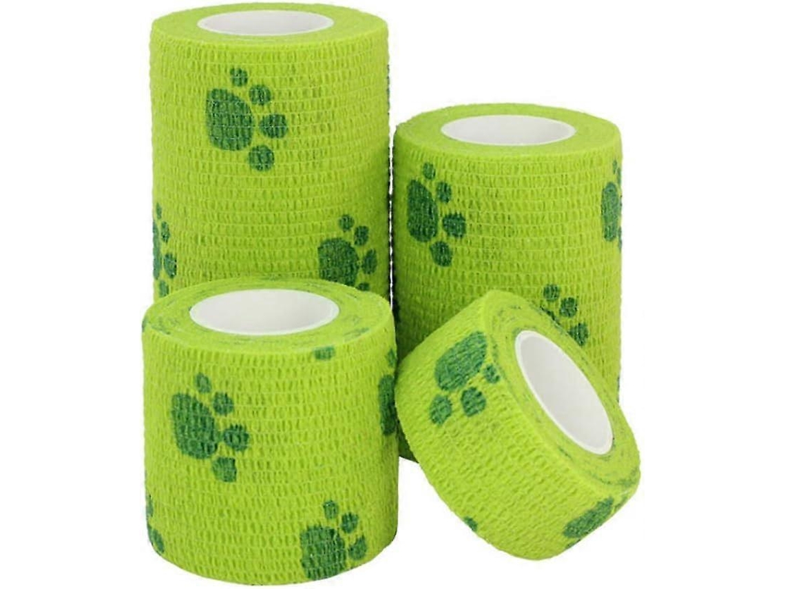 4 Rolos De Vendas Adesivas Elásticas Não Tecidas Para Animais De Estimação (verde), Primeiros Socorros Para Cães, Gatos, Cavalos